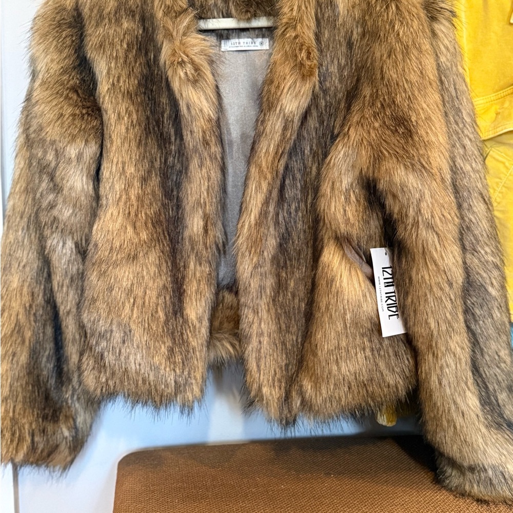 12th Tribe Brown Faux Fur Jacket, medium